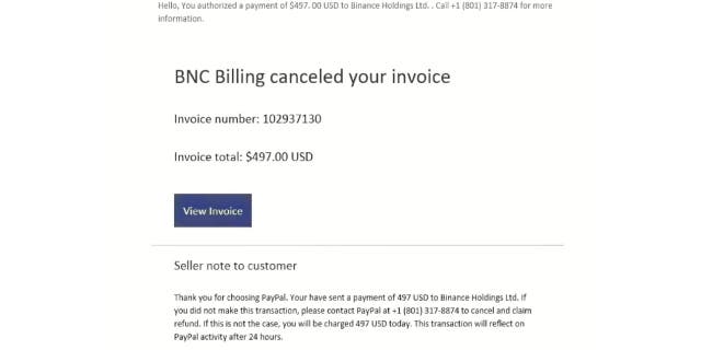 Screenshot of a scam email.