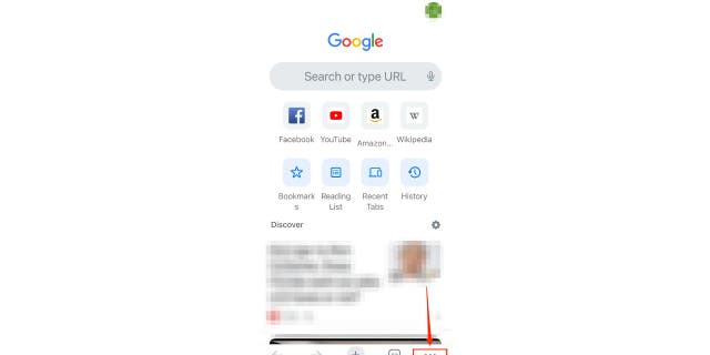 Screen capture for three dots Chrome iPhone