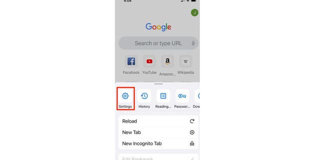 settings tab shown highlighted Chrome