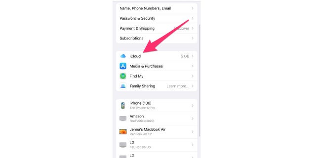 iCloud settings screenshot