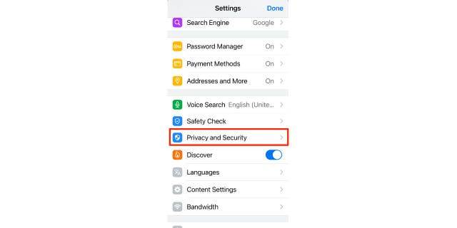 Privacy and Security iPhone settings