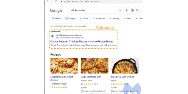Tavuk tarifi Google sahte reklamı