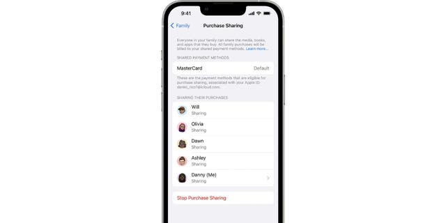 Purchasing sharing screen on an iPhone.