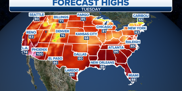 Tuesday forecast highs