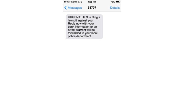 Screenshot of an IRS smishing text.