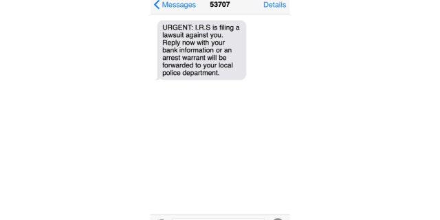 Screenshot of an IRS smishing text.