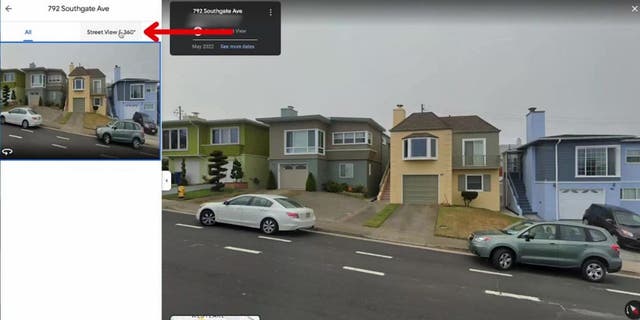 360 view of houses and cars on a street