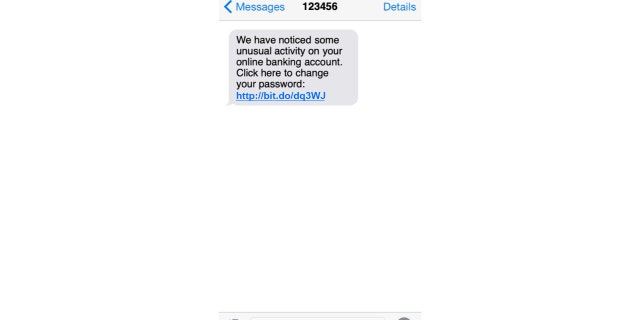 Screenshot of a bank smishing scam.