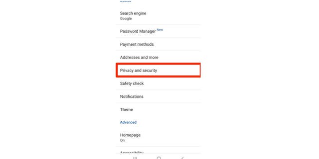 red box around privacy/security in Google settings
