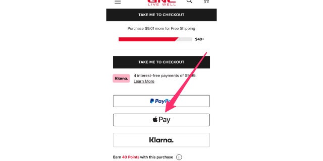 GNC web sitesinde Apply Pay logosunun ekran görüntüsü.