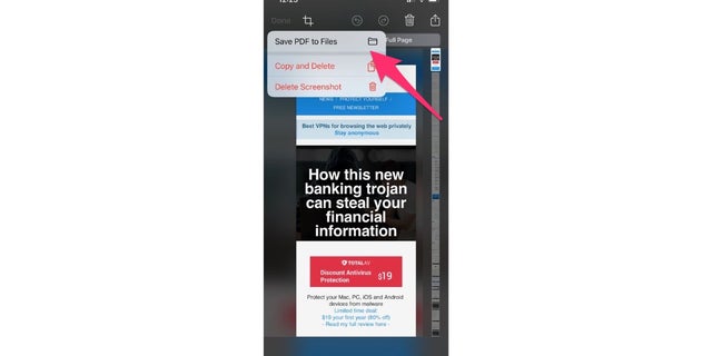 Save PDF to Files option on phone