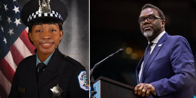 Chicago Mayor Brandon Johnson and police officer Areanah Preston