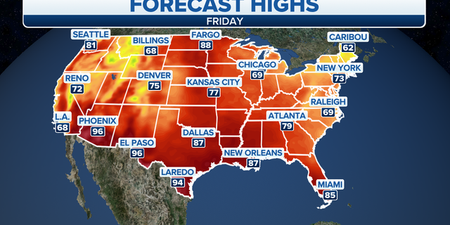 Forecast high temperatures in the U.S.