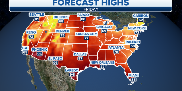 Forecast high temperatures in the U.S.