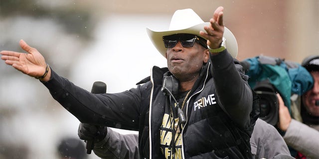 Deion Sanders coaches during the Spring Game