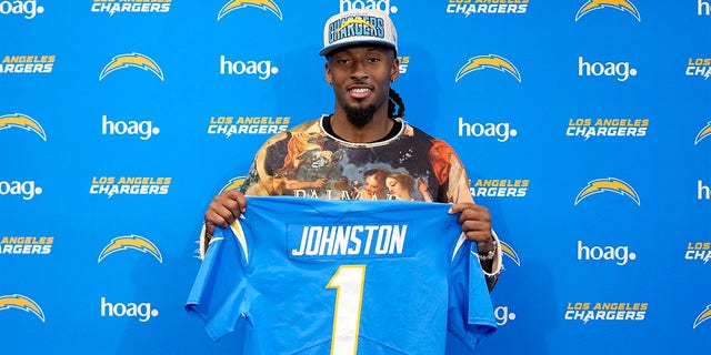 Quentin Johnston is introduced as Charger