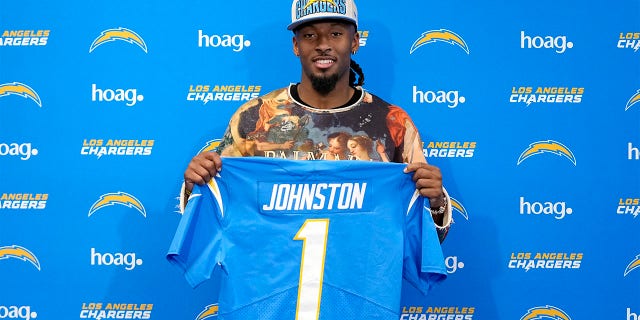 Quentin Johnston is introduced as a Charger