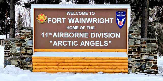 A sign for the Fort Wainwright base in Alaska