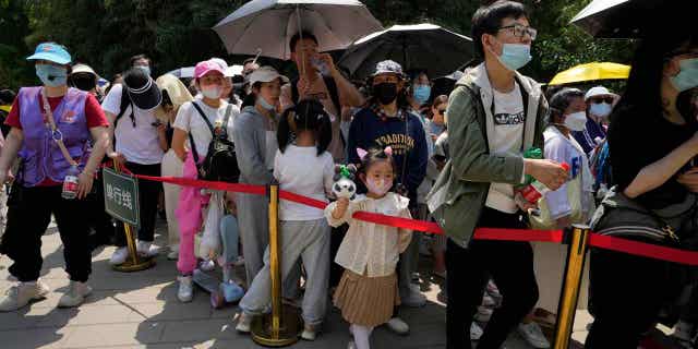Visitors line up to visit the Panda enclosure
