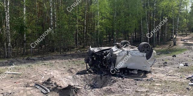 Wreckage after explosion of car Zakhar Prilepin