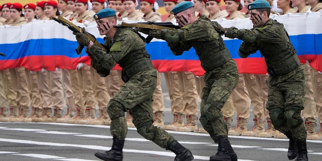 Russian soldiers during parade rehearsal