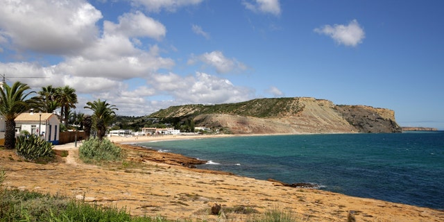 A view of the coast at Praia da Luz on the Portuguese Algarve coast
