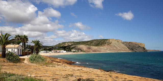 A view of the coast at Praia da Luz on the Portuguese Algarve coast