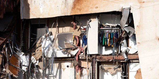 Material and clothes hanging out of the building