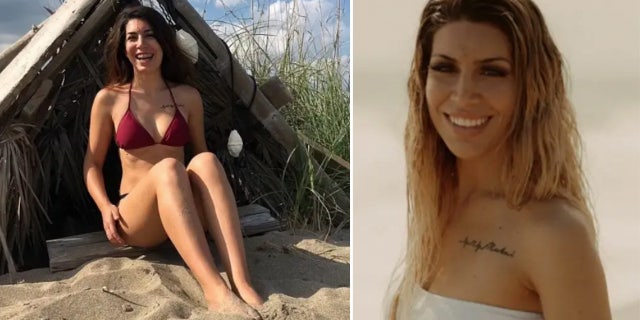 Amanda Hicks at the beach in a bikini and smiling at the camera in a portrait