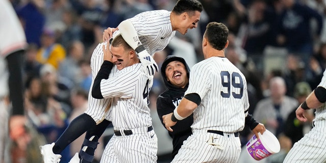 Anthony Volpe celebrates