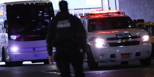 A bus carrying asylum seekers