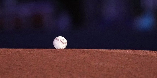 A baseball on the mound