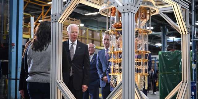 Biden looking at a computer