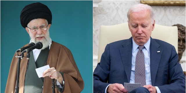 President Joe Biden, right, and Iranian Supreme Leader Ali Khamenei, left