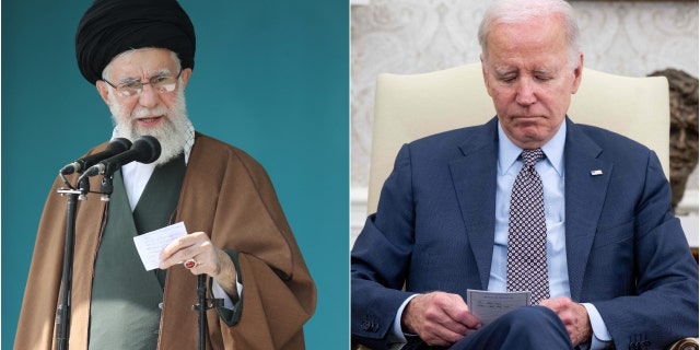 President Joe Biden, right, and Iranian Supreme Leader Ali Khamenei, left