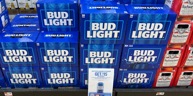 Stacks of Bud Lights on sale