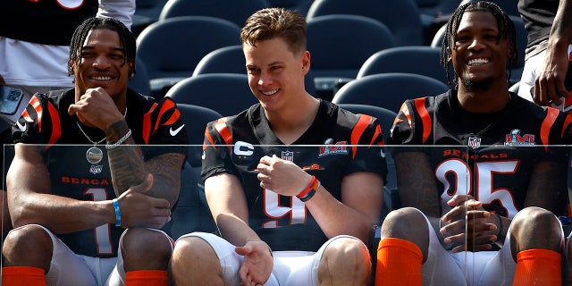 Los jugadores de los Cincinnati Bengals toman una foto del equipo