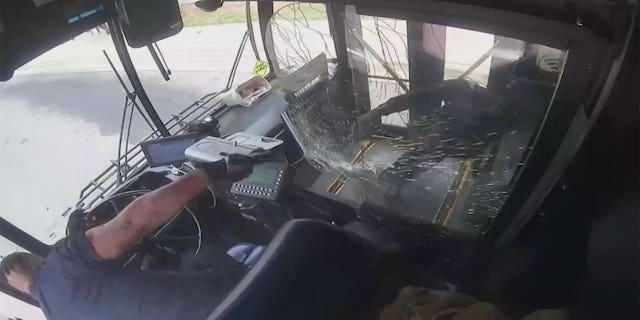 Bus driver and passenger shooting at each other.