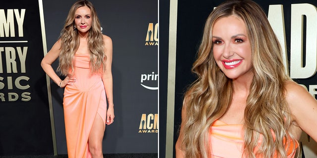 Carly Pearce wears peach dress with thigh high slit at the American Country Music Awards