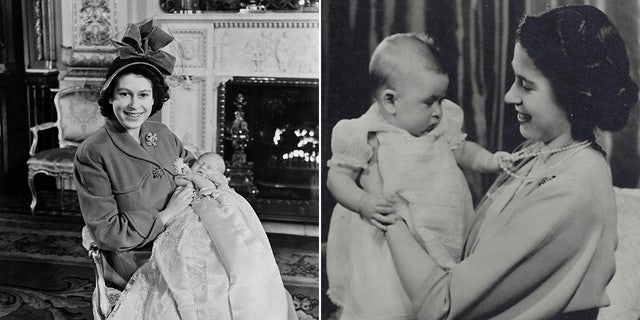 King Charles as a baby being held by his mother, the late Queen Elizabeth II