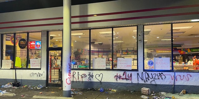 Vandalized Shell station in Columbia