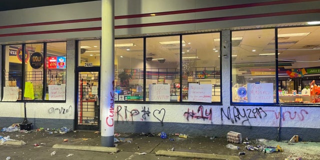 Vandalized Shell station in Columbia