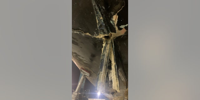 A sailing boat damaged by killer whales