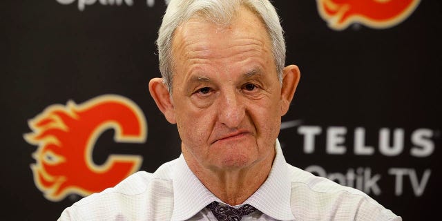Darryl Sutter at a press conference