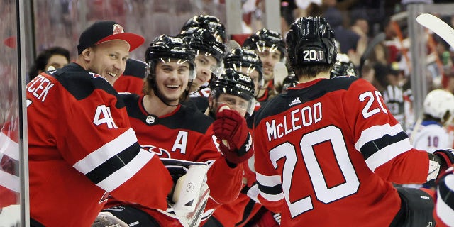 Michael McLeod celebrates goal