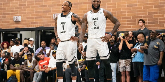 LeBron James and DeMar DeRozan during a Pro-Am game