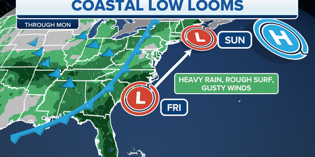 A coastal low looms in eastern U.S.