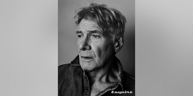 Black and white close up of Harrison Ford from Esquire