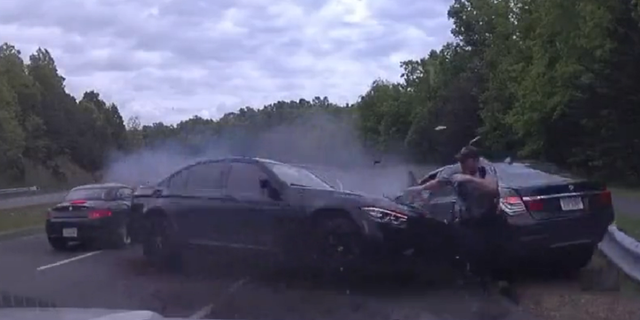 Fairfax County Police release video of officer avoiding highway crash