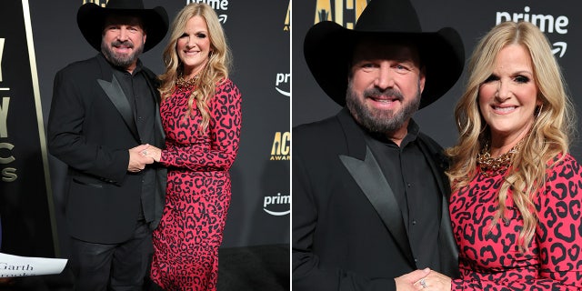 Garth Brooks wore signature black cowboy hat with black blazer, wife Trisha Yearwood rocks red leopard print dress